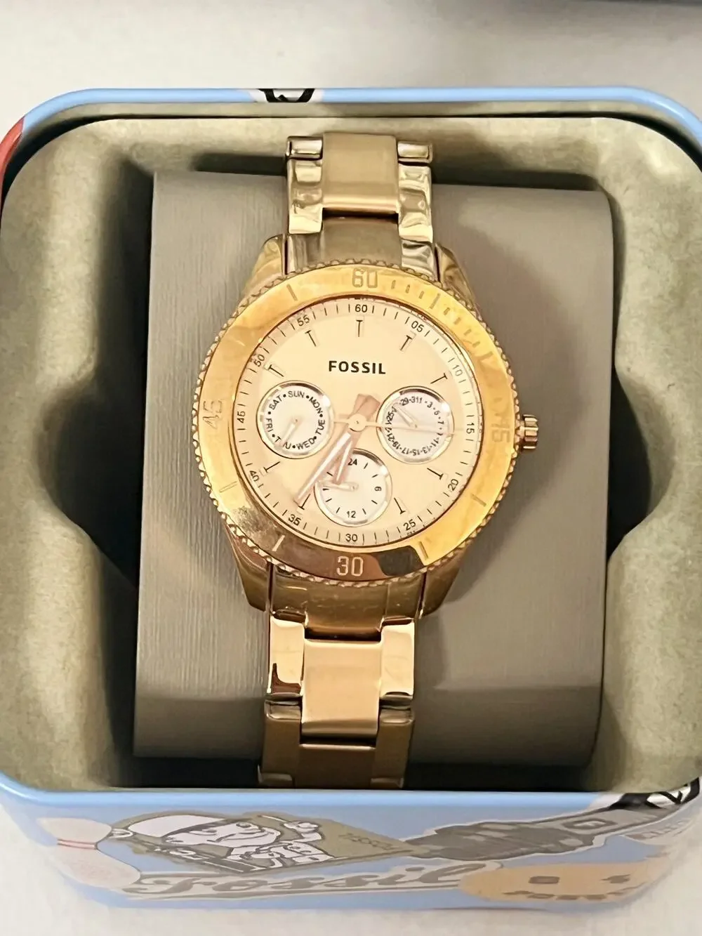 Fossil ES2859 Stella Rose Gold Multifunction Ladies Watch, White Dial